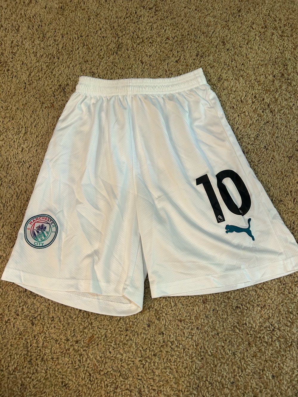 Manchester City - Puma White Men's Athletic Shorts with Black Number